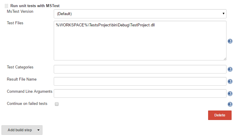 Jenkins MSTest build step